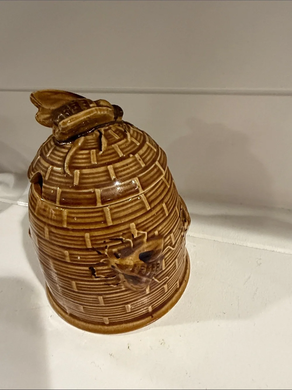 Vintage Brown Ceramic Bee Decorative Accent
